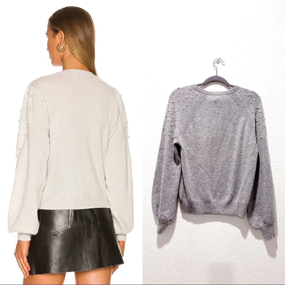 Autumn Cashmere Cashmere pearl Crewneck balloon sleeve Sweater Gray Size S